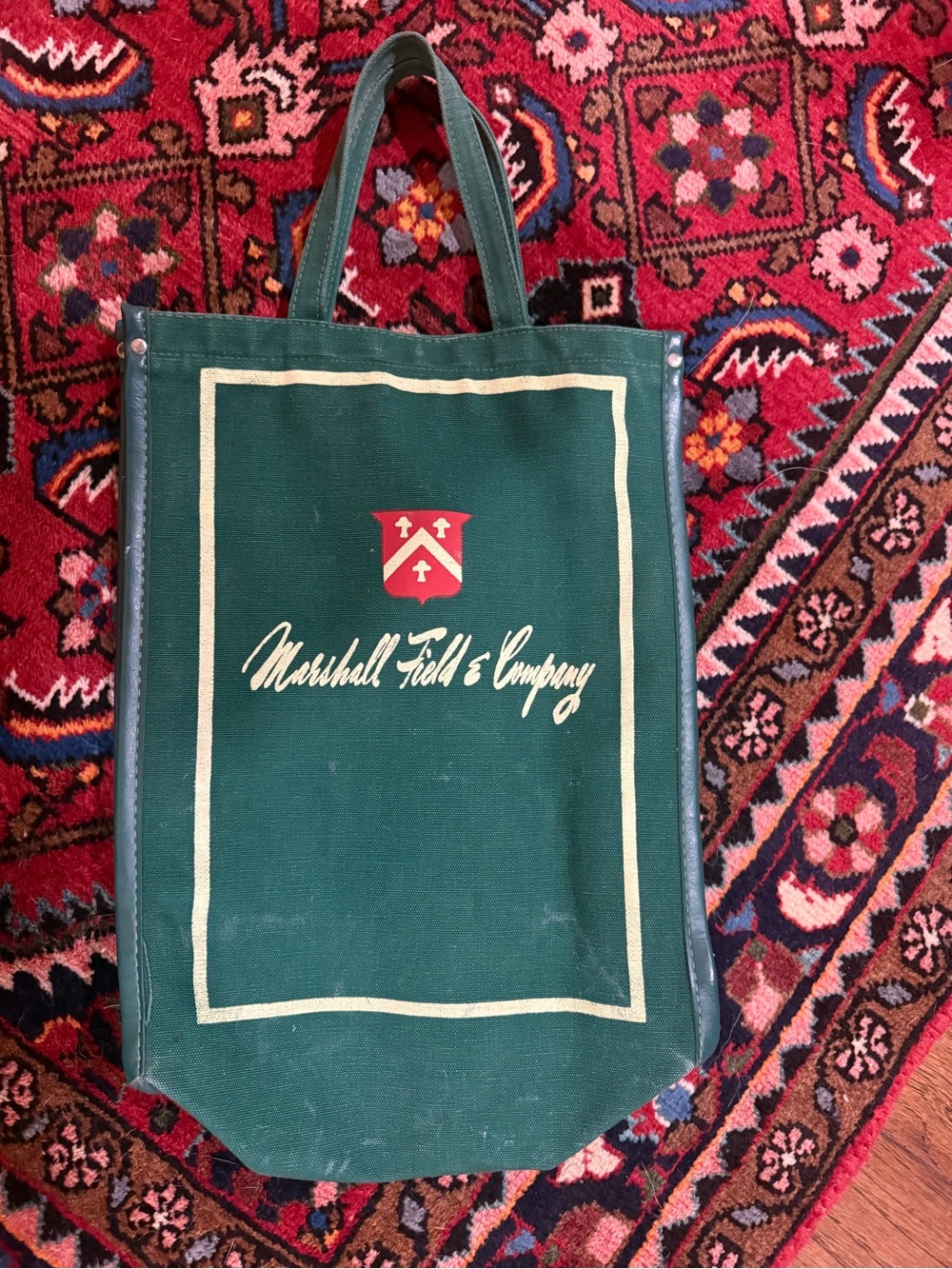 Marshall Fields Vintage Green Canvas Tote Bag